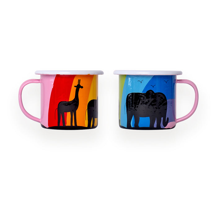 Hand Painted Rainbow Animal Silhouette Enamel Mug