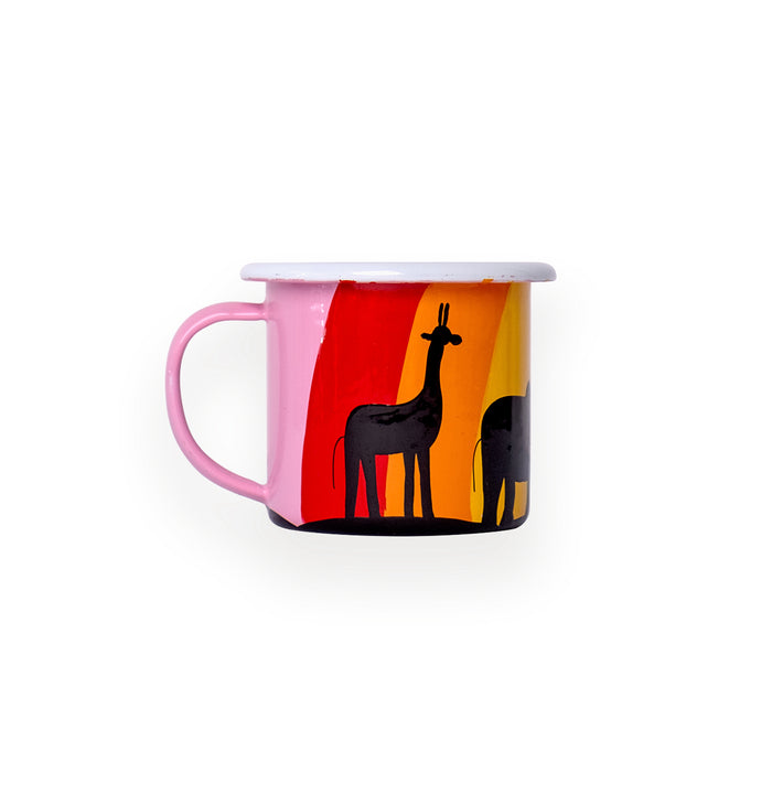 Hand Painted Rainbow Animal Silhouette Enamel Mug