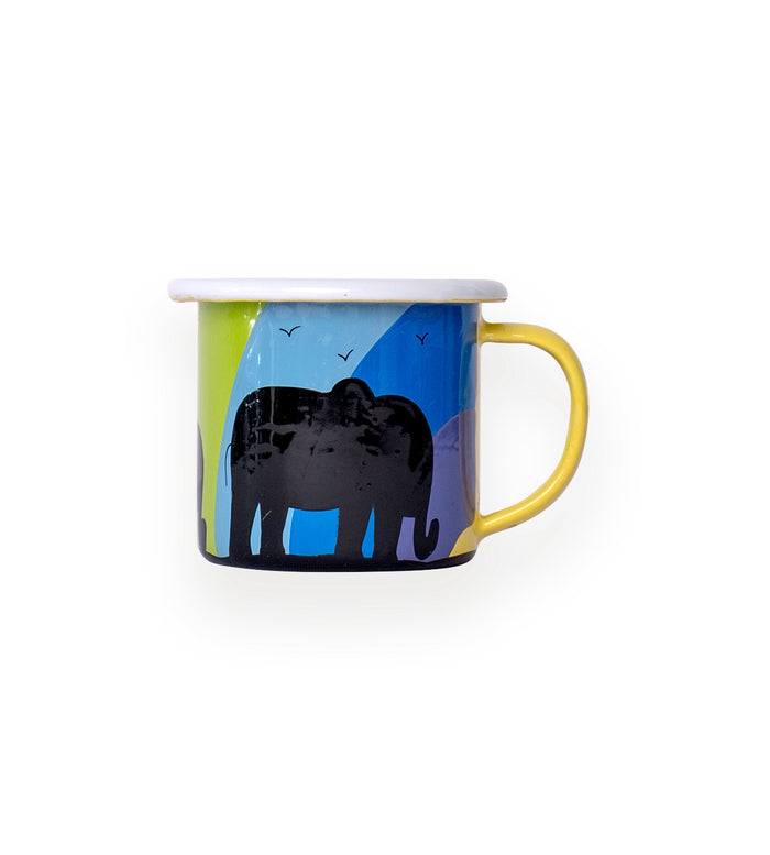 Hand Painted Rainbow Animal Silhouette Enamel Mug