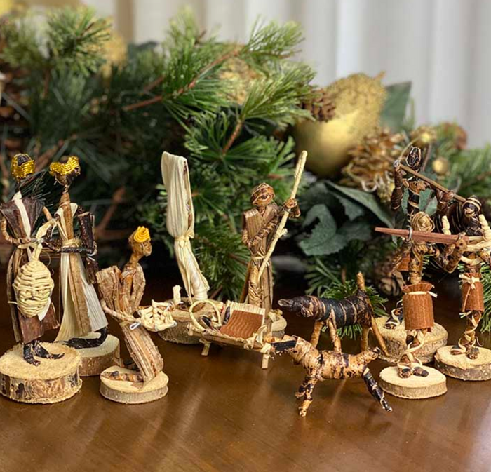 Handcrafted Banana Fiber Christmas Nativity Scene, Fair Trade, Kenya