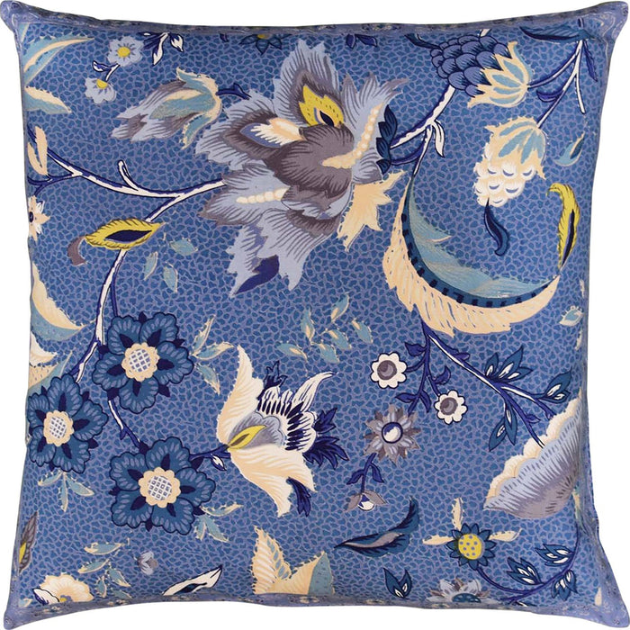 Hawaii Blue Floral Accent Cotton Pillow Cover Hand Block Print Design 16"x16" - KashmirDesigns