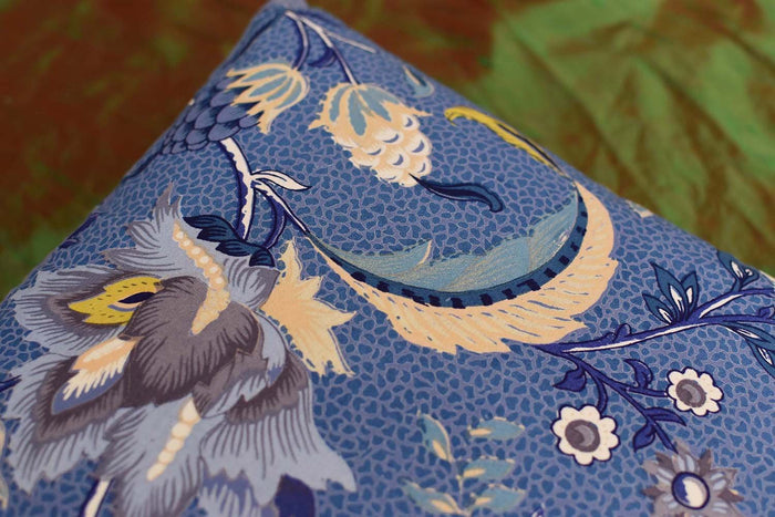 Hawaii Blue Floral Accent Cotton Pillow Cover Hand Block Print Design 16"x16" - KashmirDesigns
