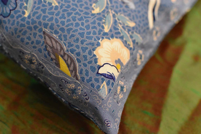 Hawaii Blue Floral Accent Cotton Pillow Cover Hand Block Print Design 16"x16" - KashmirDesigns