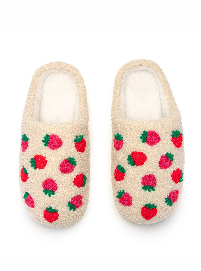 Indoor / Outdoor Slippers - Red Strawberries - Cream