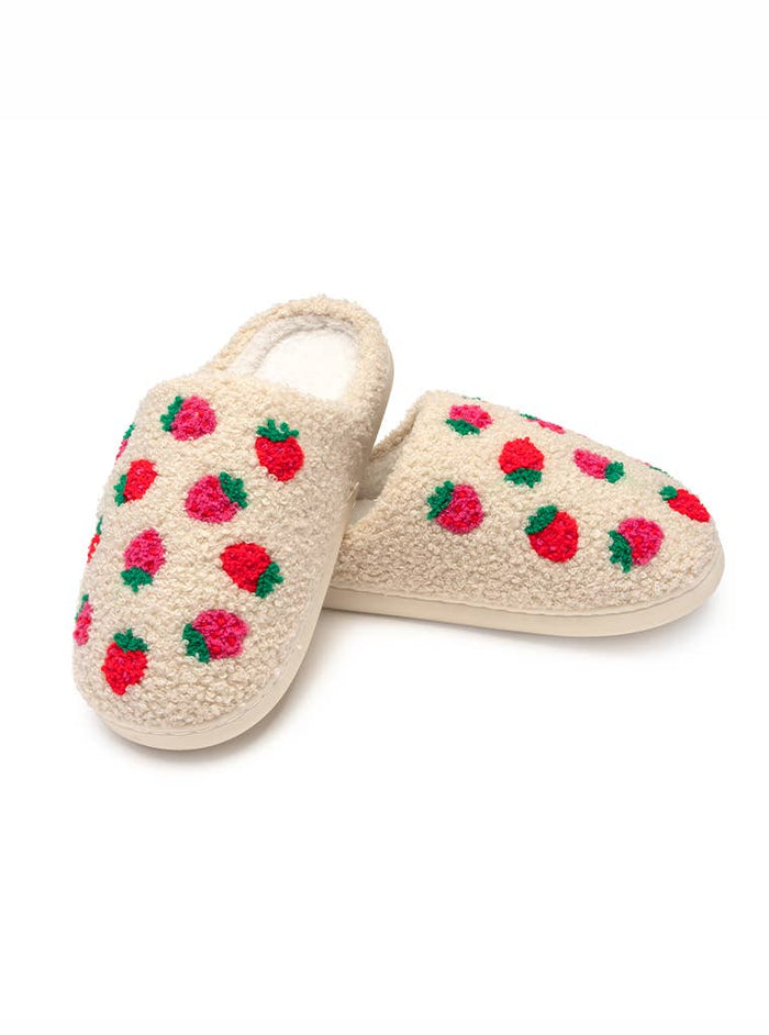 Indoor / Outdoor Slippers - Red Strawberries - Cream