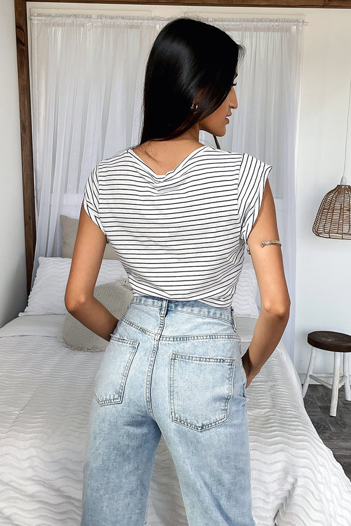 Jane Cropped Tee - White Stripe