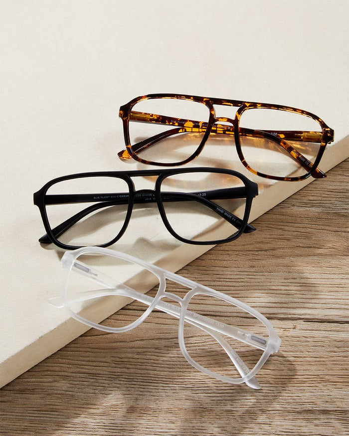 Jax Aviator Brown Marble Blue Light Reader