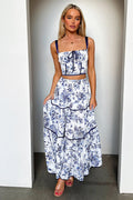 Joy Tiered Maxi Skirt - Blue Floral