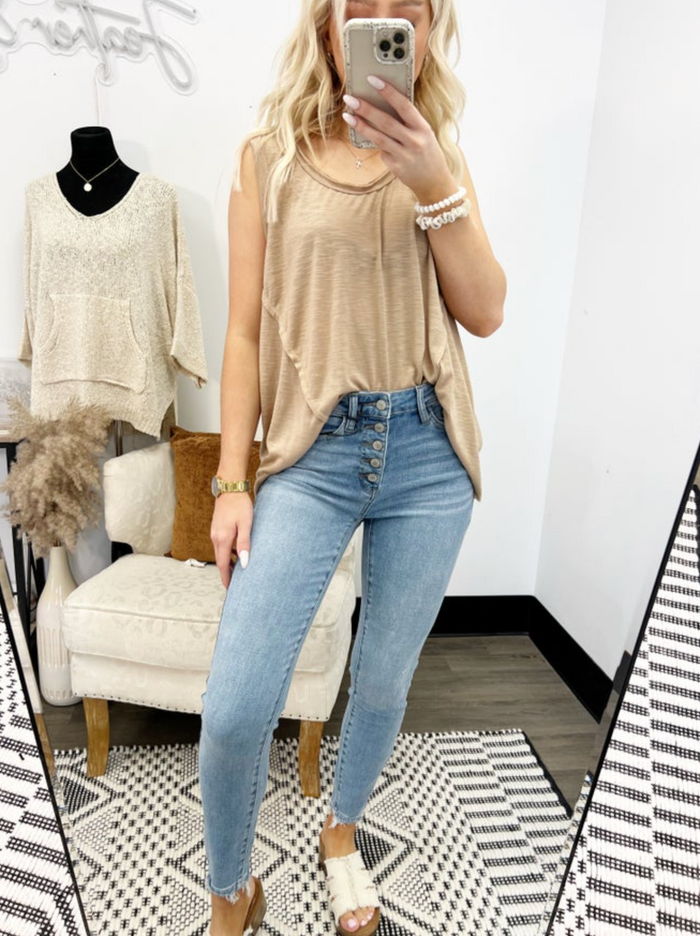 Hi-Rise Button Fly Skinny Jeans-JUDY BLUE-Featherandvine