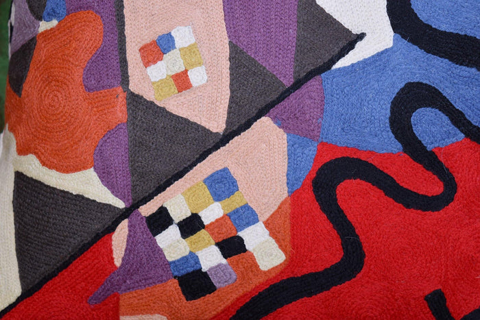 Kandinsky Bright Red Decorative Pillow Cover Swoosh HandEmbroidered Wool 18x18 - Kashmir Designs