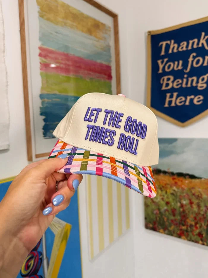 Let the good times roll trucker hat - plaid / purple | Etta & East