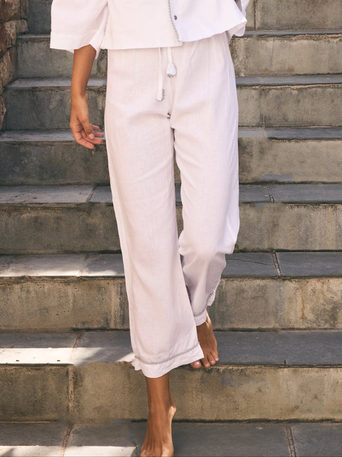 Linen PJ Pants | White & Grey