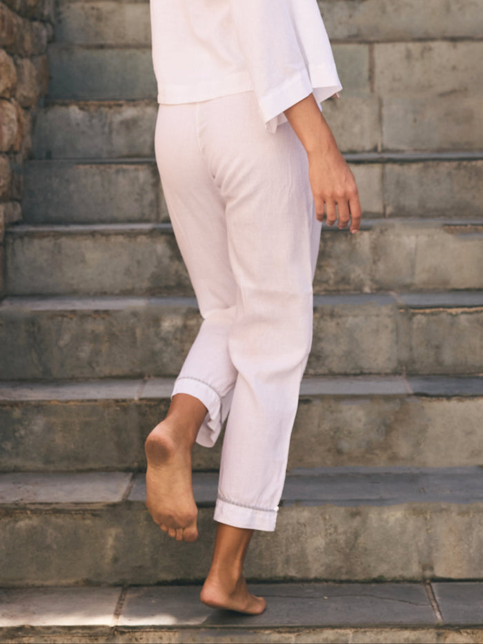Linen PJ Pants | White & Grey