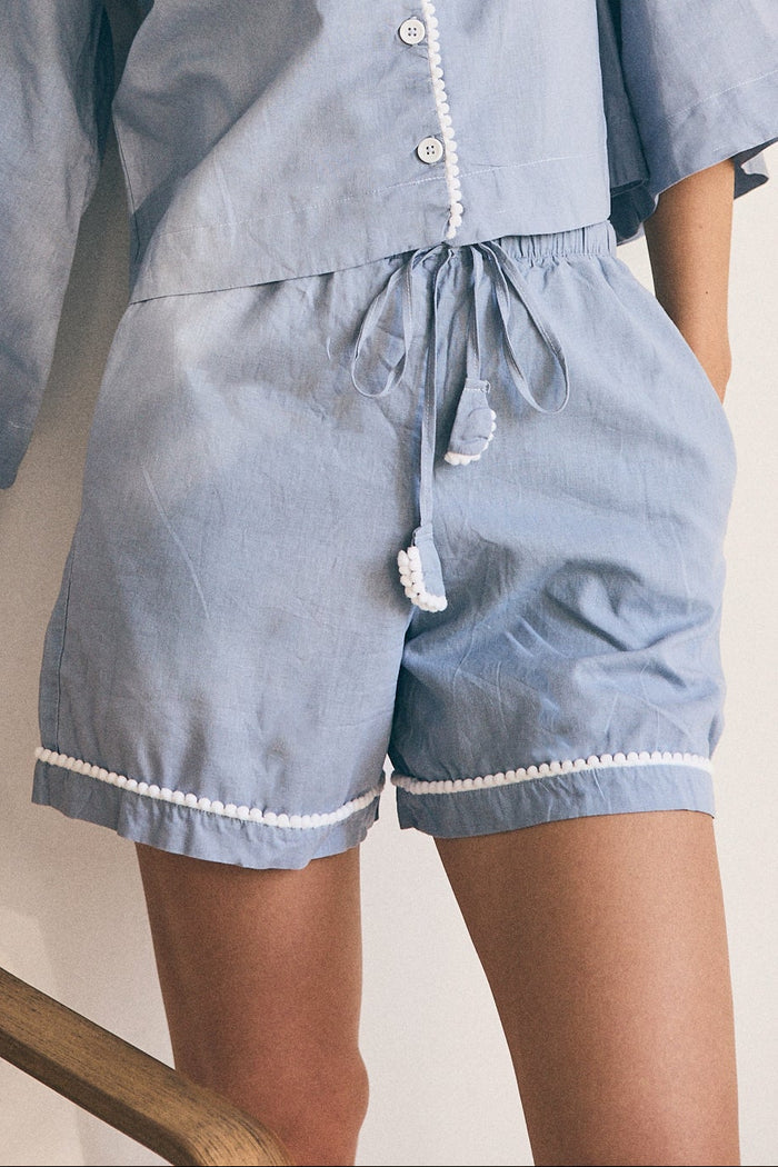Linen PJ Shorts | Misty Blue