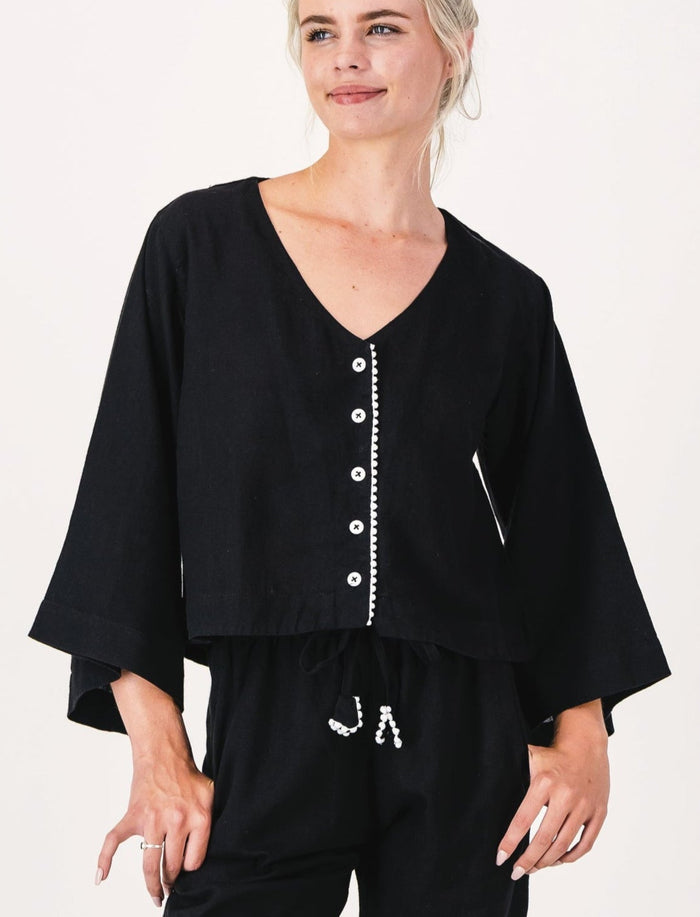 Linen PJ Top | Black