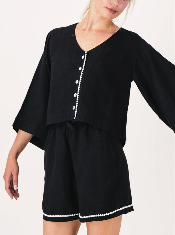 Linen PJ Top | Black