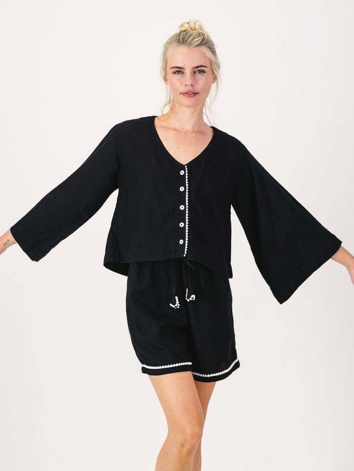 Linen PJ Top | Black