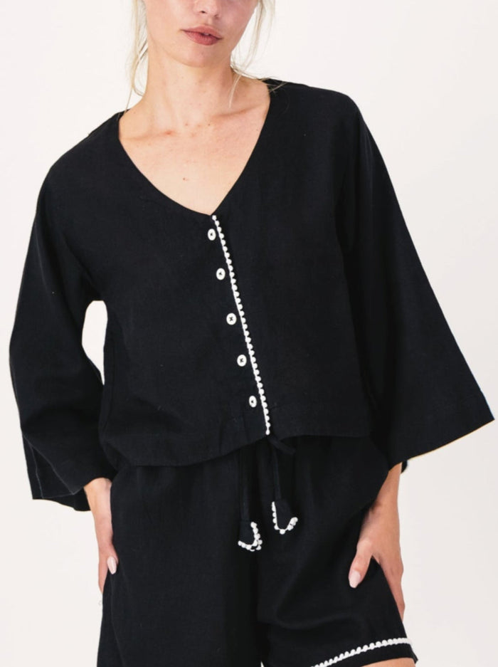 Linen PJ Top | Black