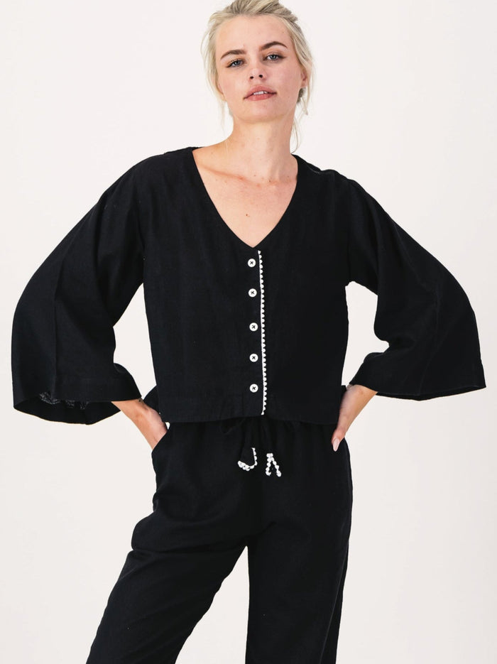 Linen PJ Top | Black