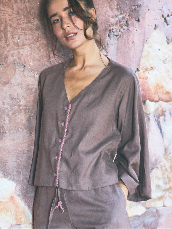 Linen PJ Top | Lavender Latte