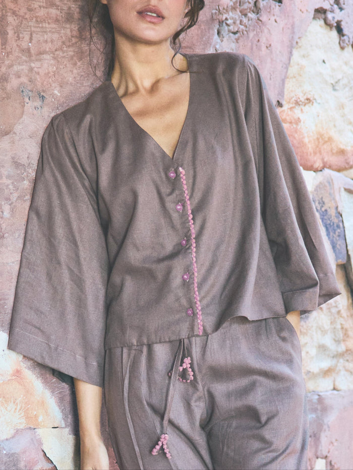 Linen PJ Top | Lavender Latte
