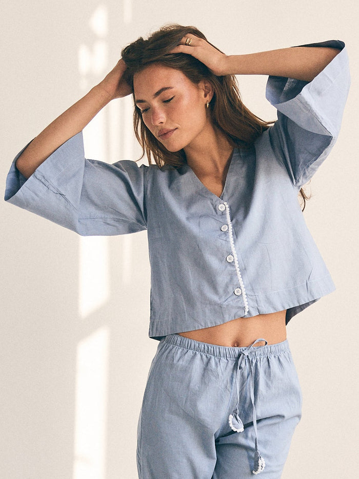 Linen PJ Top | Misty Blue