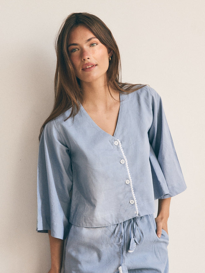 Linen PJ Top | Misty Blue
