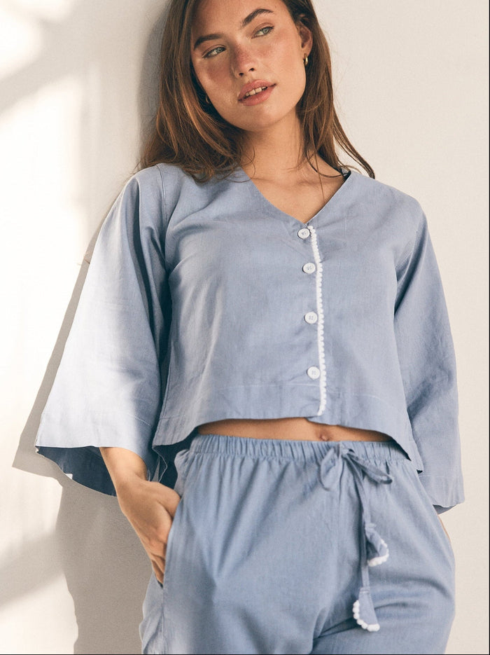 Linen PJ Top | Misty Blue