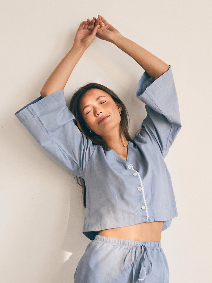 Linen PJ Top | Misty Blue