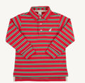 Long Sleeve Prim & Proper Polo Richmond Red, Kiawah Kelly Green & Palmetto Pearl Stripe