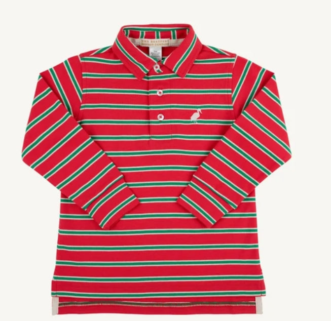 Long Sleeve Prim & Proper Polo Richmond Red, Kiawah Kelly Green & Palmetto Pearl Stripe