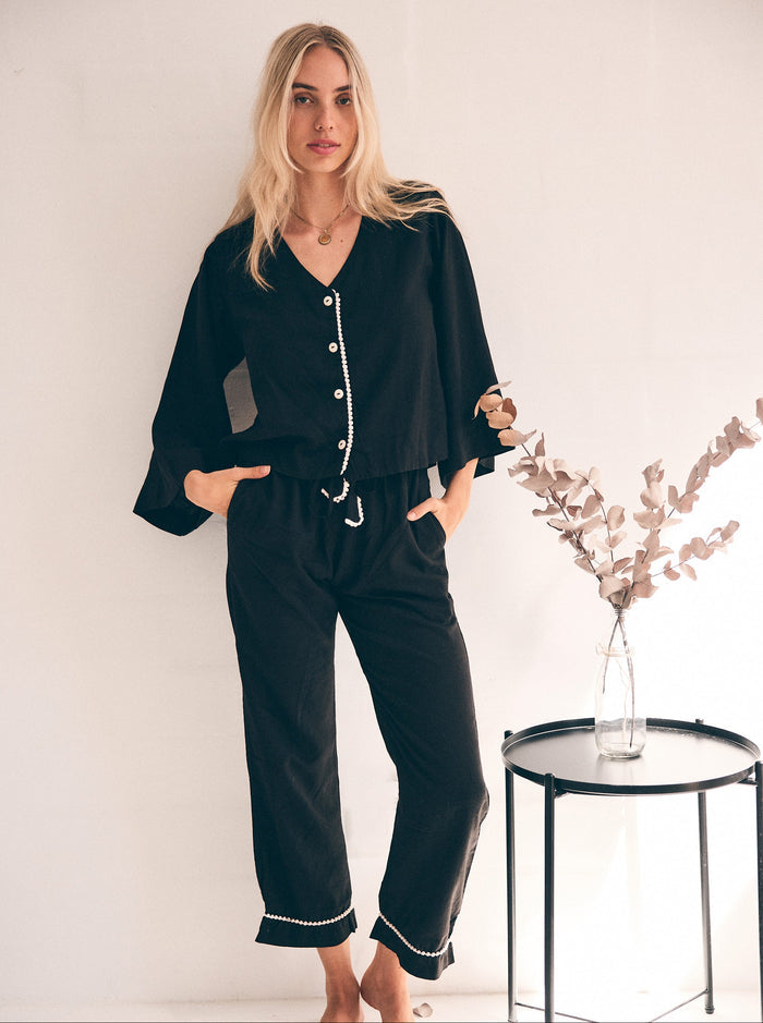 Loungy Linen Set - Long | Black
