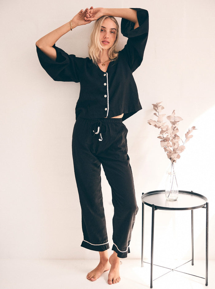 Loungy Linen Set - Long | Black