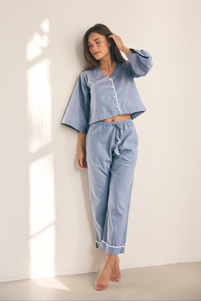 Loungy Linen Set - Long | Misty Blue