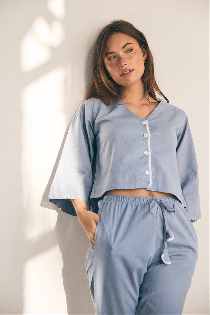 Loungy Linen Set - Long | Misty Blue