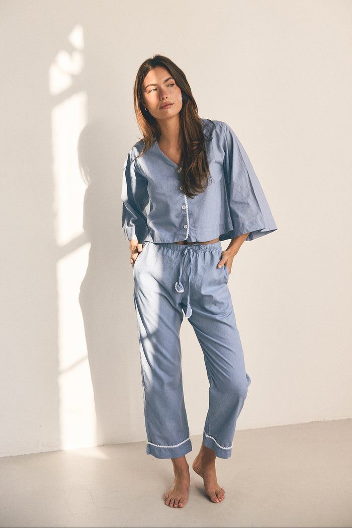 Loungy Linen Set - Long | Misty Blue