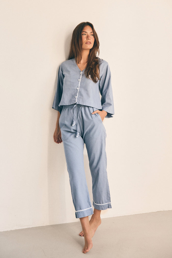 Loungy Linen Set - Long | Misty Blue