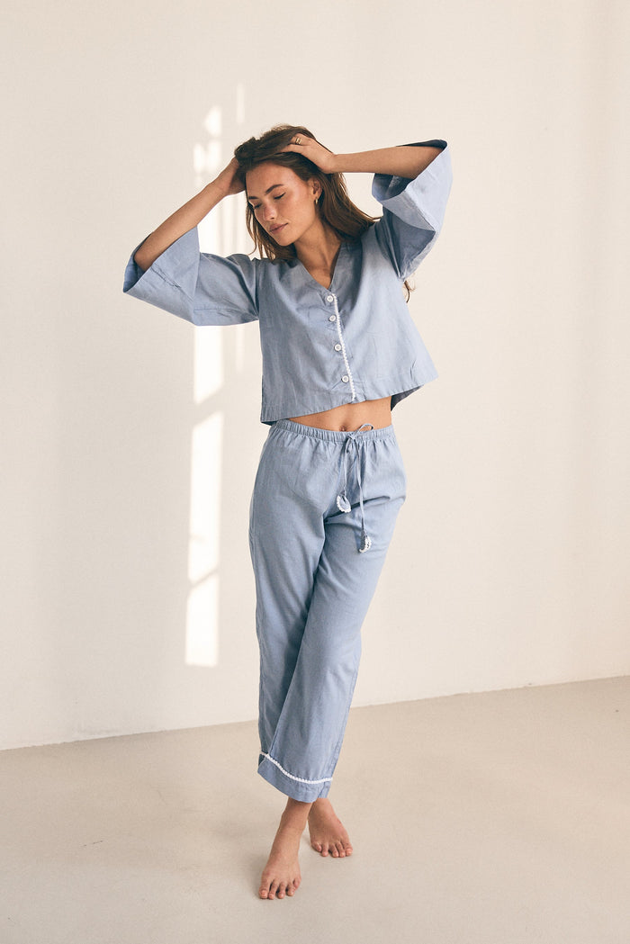 Loungy Linen Set - Long | Misty Blue