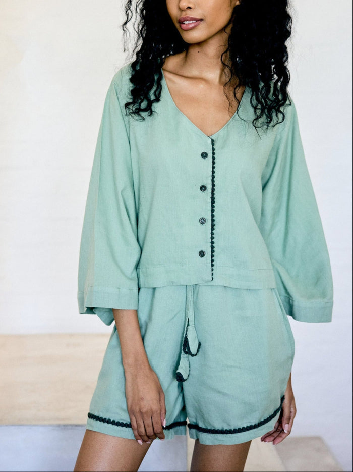 Loungy Linen Set - Short | Avocado