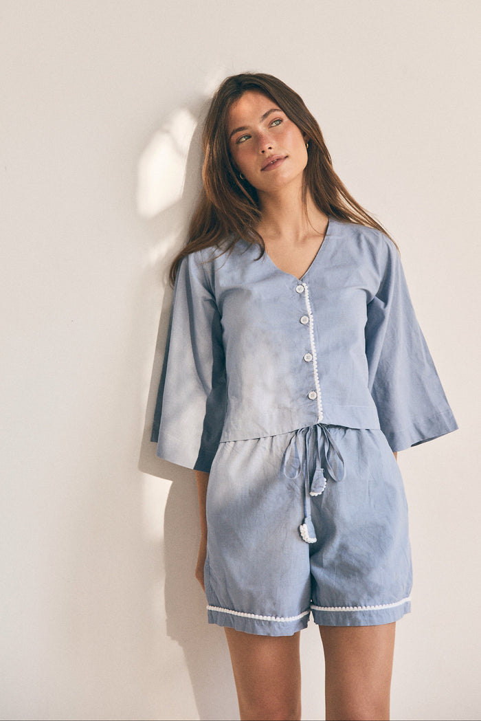 Loungy Linen Set - Short | Misty Blue