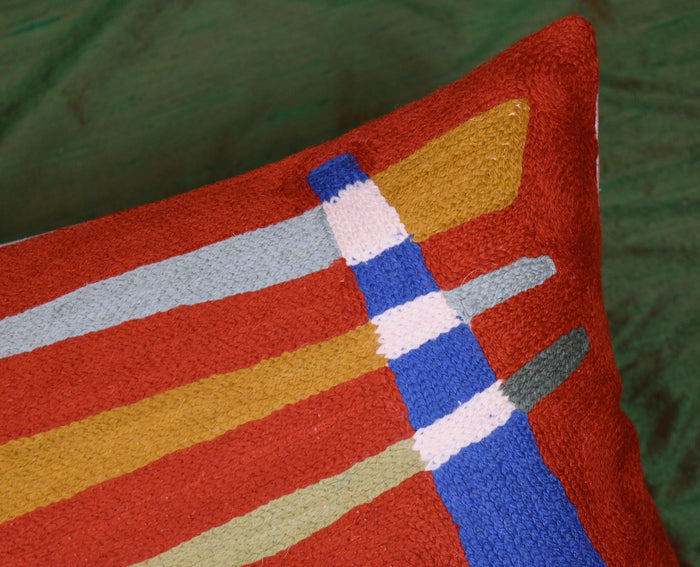 Lumbar Decorative Pillow Cover Orange Kandinsky Elements Hand Embroidered Wool 14x20 - Kashmir Designs