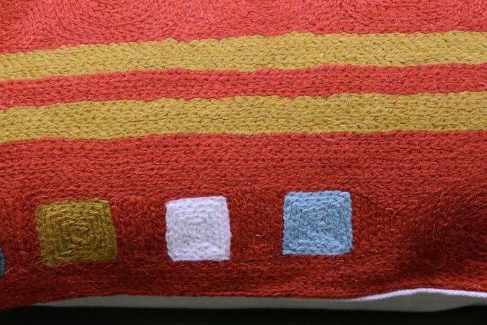 Lumbar Decorative Pillow Cover Orange Kandinsky Elements Hand Embroidered Wool 14x20 - Kashmir Designs