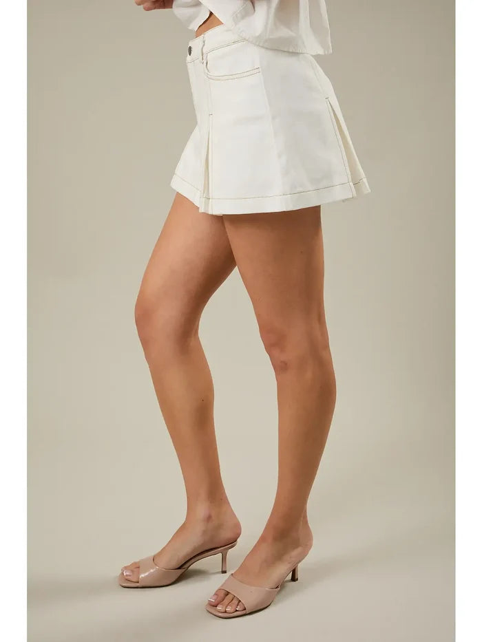 Mid-Waisted Pleated Mini Skort