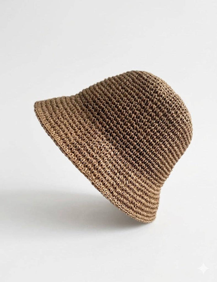 Minimalist Foldable Raffia Straw Bucket Hat 8BK6HAT01