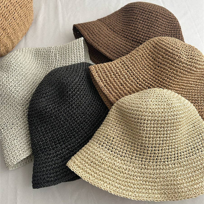 Minimalist Foldable Raffia Straw Bucket Hat 8BK6HAT01