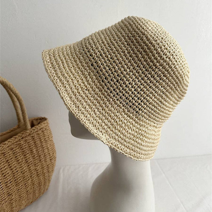 Minimalist Foldable Raffia Straw Bucket Hat 8BK6HAT01