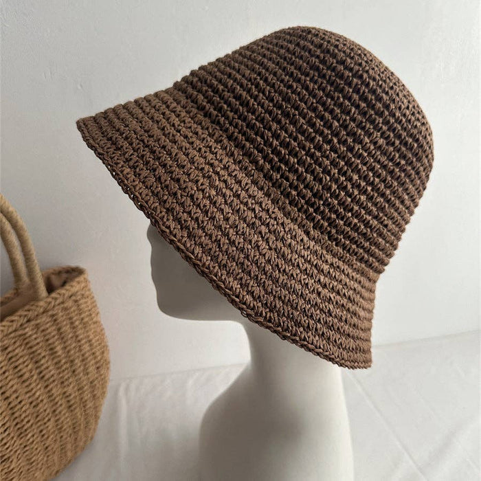 Minimalist Foldable Raffia Straw Bucket Hat 8BK6HAT01