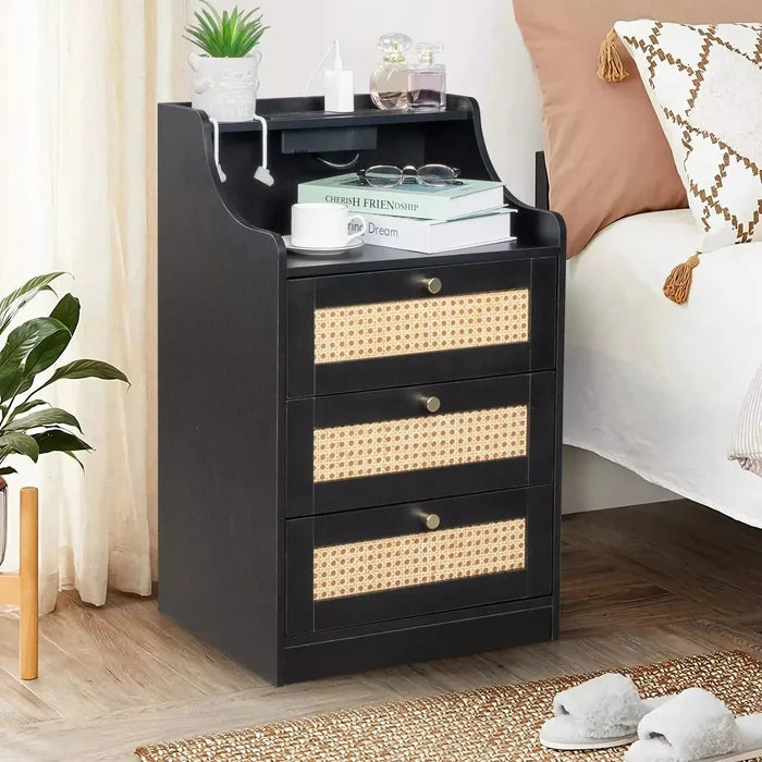 Nell Rattan Nightstand Table With Charging Station Canva Home