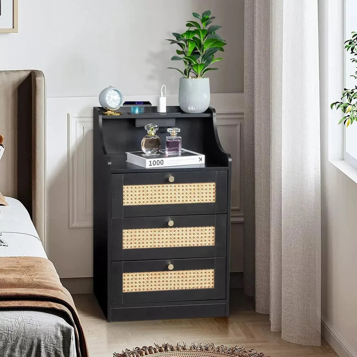 Nell Rattan Nightstand Table With Charging Station Canva Home