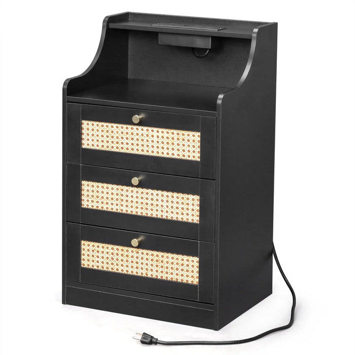 Nell Rattan Nightstand Table With Charging Station Canva Home